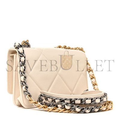 CHANEL GOATSKIN QUILTED 19 WALLET ON CHAIN WOC LIGHT BEIGE (19*12*4cm) 